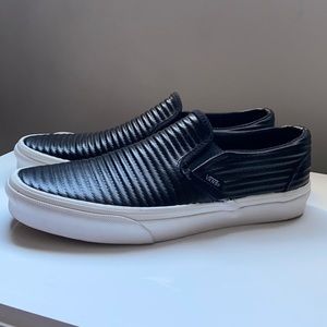 Black Leather Slip on Vans